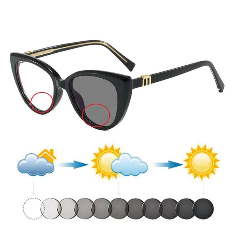New Women TR90 Cat Eye Bifocals Photochromic Reading Sunglasses Men Core-Inserting Fashion Look Near Far Hyperopia Sunnies