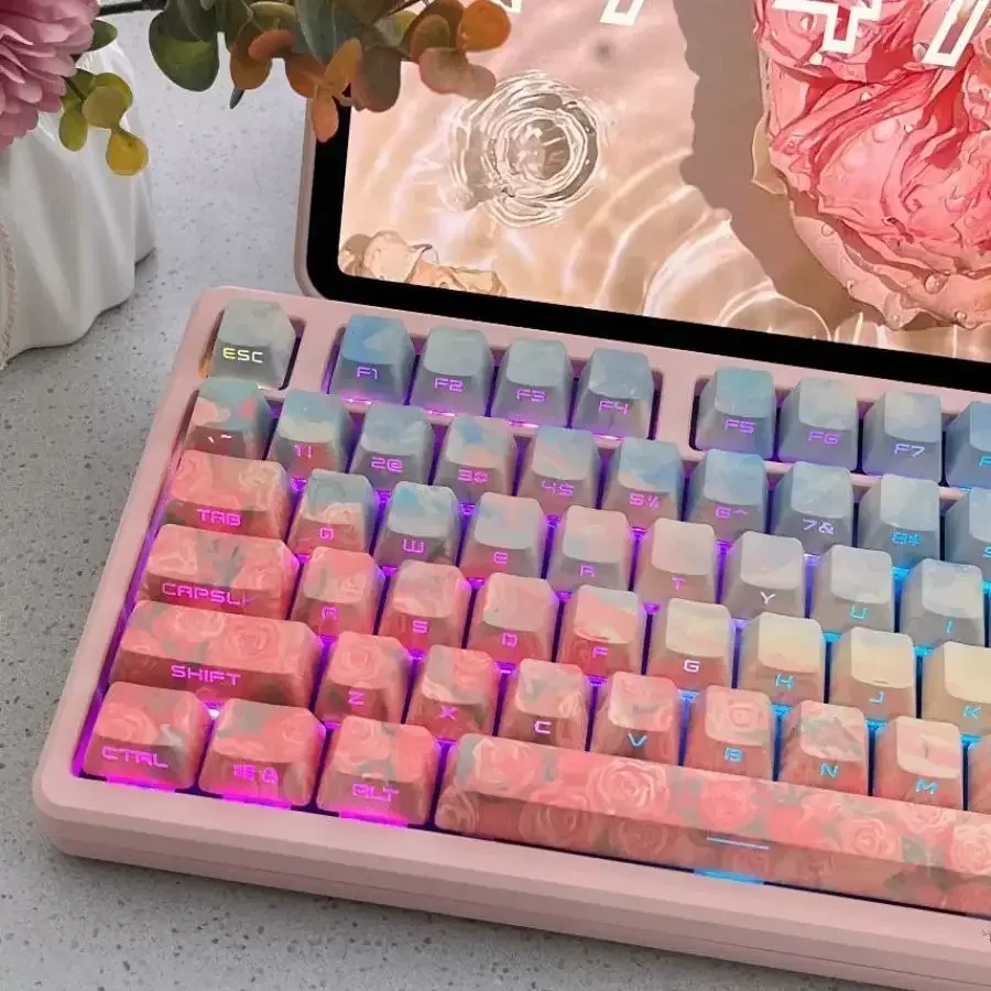 

Rose Coast Keycap OEM Height Side Engraving Transparent PBT Material Sublimation High Value Personalized Keycap