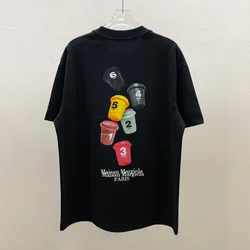 24 New MM6 Margiela Short-sleeved T-shirt Men's and Women's Coffee Cups Alphanumeric Logo Print Casual Fashion New Trendy Brand