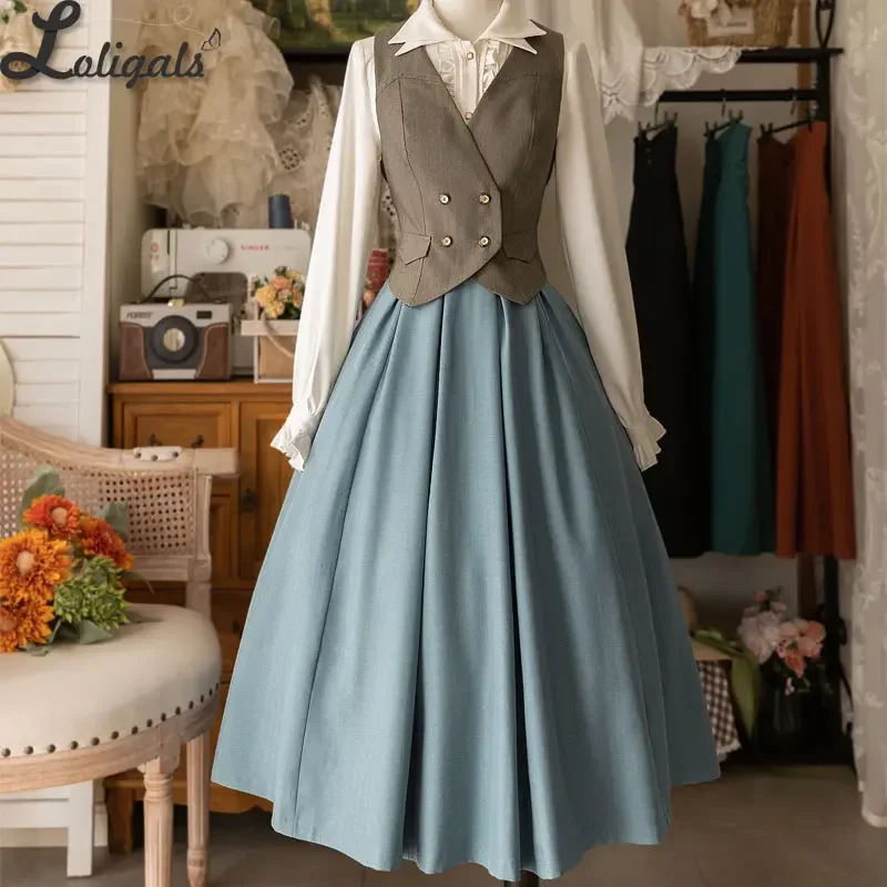 Retro Lolita Skirt Classic Empire Waist Long Skirt for Women Sweet Lady's Maxi A-line Skirts ~ Forest Wardrobe