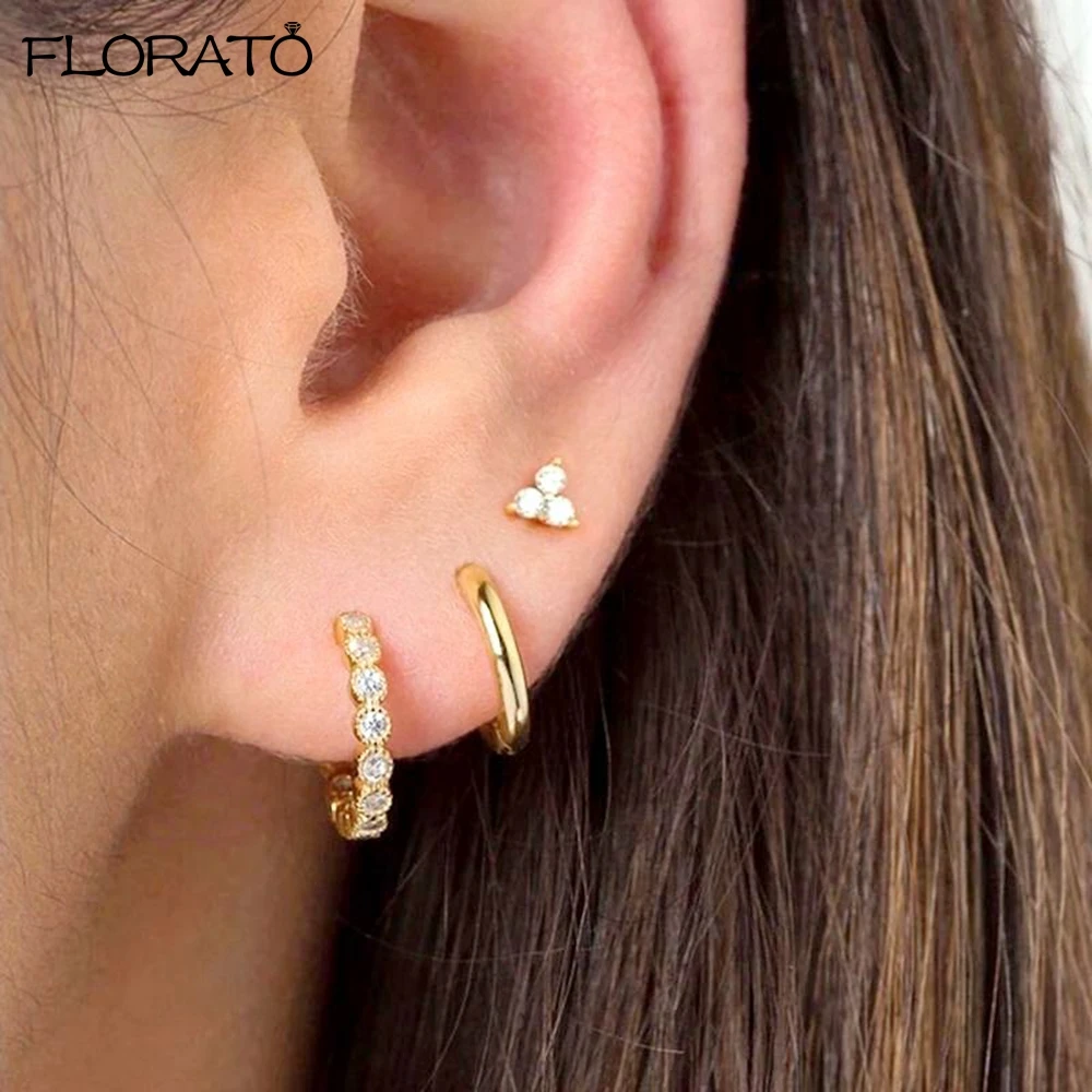 

Women's Earrings 18K Gold Plated 16mm Round Hoop Earrings 925 Silver Needle Rainbow Crystal Zirconia Earrings Piercing Jewelry