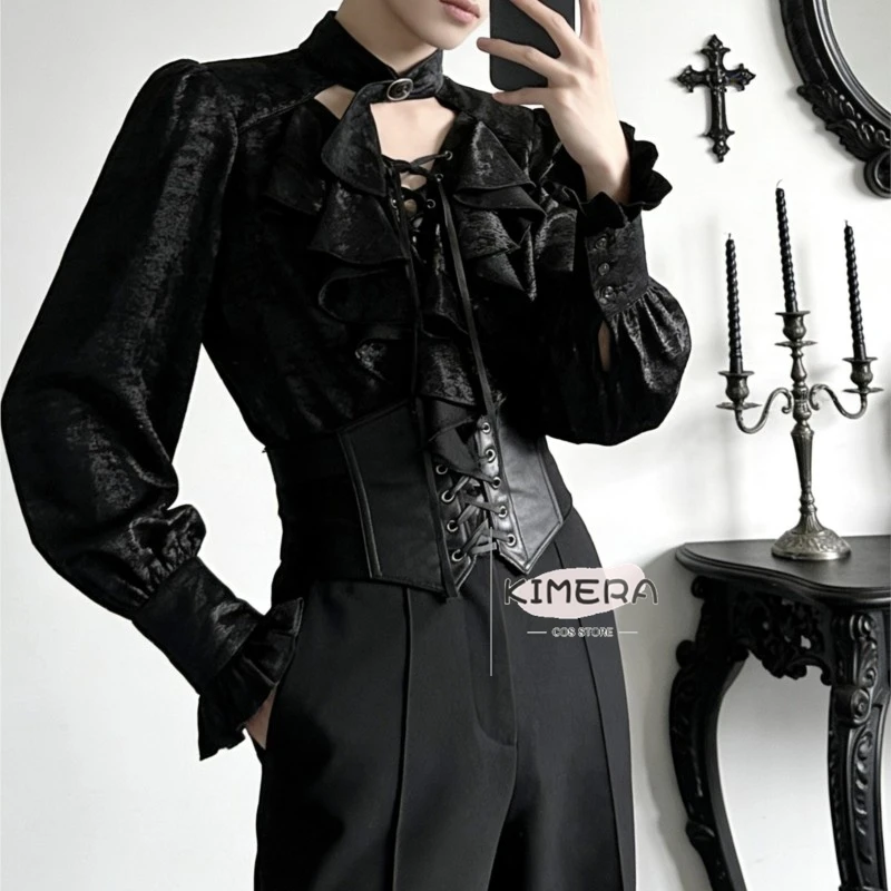 

Kimera Store Jirai kei Ouji Male Style Subculture Gothic Shirt Prince Knight Outfit Top Marauder Long Sleeve Lolita Blouse