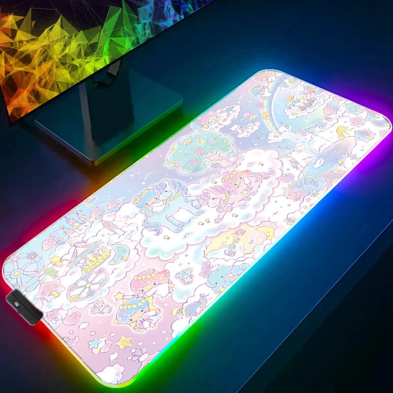لوحة ماوس RGB L-little Twin Star من نوع سرعة الكمبيوتر سجادة لمشغل الرياضات الإلكترونية ولوحة مفاتيح الكمبيوتر المحمول LED Kawaii Mousepad حصيرة مكتبية