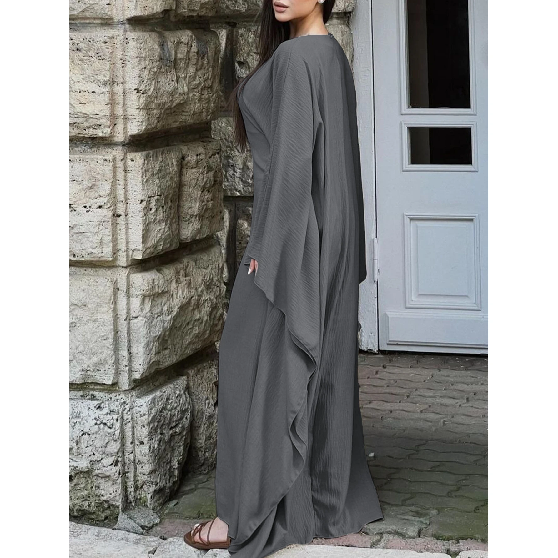 エレピュアカラーロングスウェットドクターエレロングドクター婦人服秋冬ニット生地バットウィングスウェットドクター