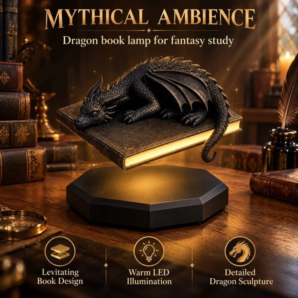 Table Centerpiece Vintage Bookshelf Lamp LED Floating Book Shelf Lamp USB Rechargeable Dragon Decor Floating Lamp Bedroom