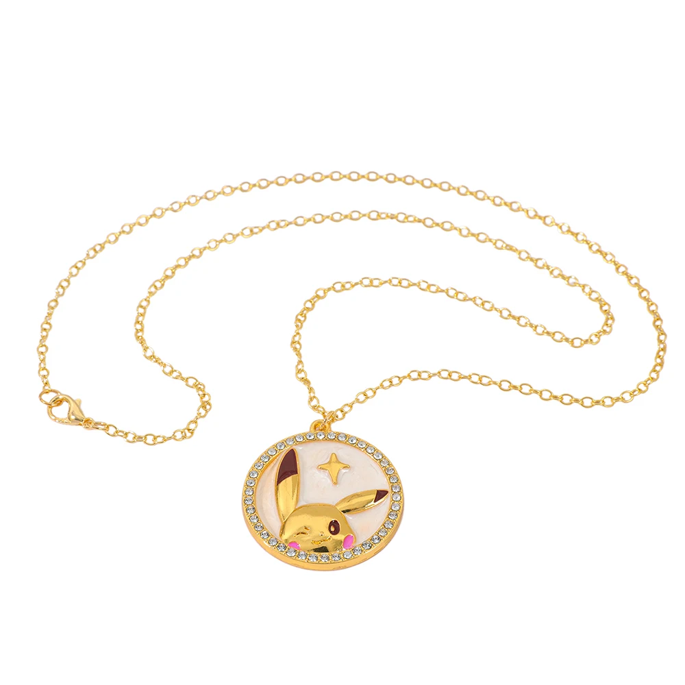 Kawaii Winking Pikachu Crystal Round Necklace Gold Color Anime Pokemon Pendant Jewelry for Daily Wear & Gift - view 5
