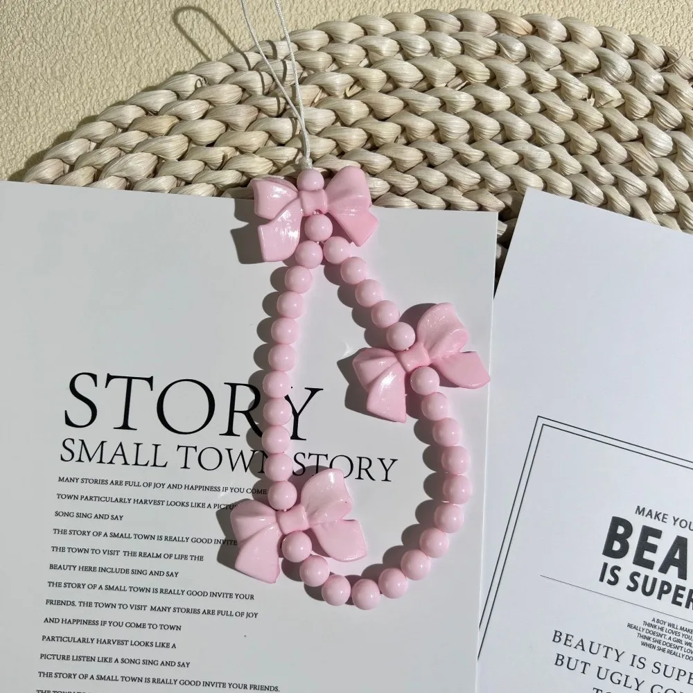 

Cute Sweet Bowknot Phone Lanyard Y2k Bowknot Bow Beaded Phone Strap Pendant Harajuku Style Backpack Pendant Students