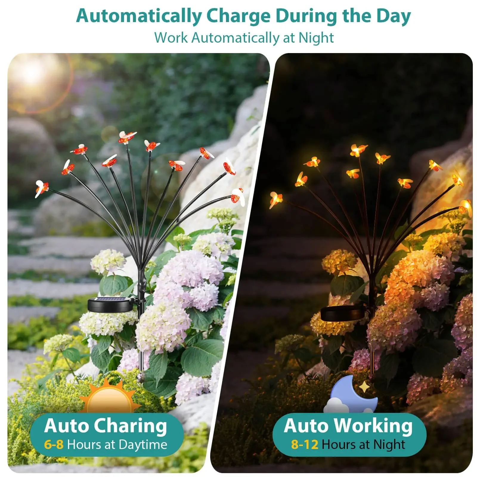 6/8/10 LED Solar Bee Firefly Butterfly Lights Waterproof Outdoor Garden Decorative Lawn Lights For Yard Patio Pathway view 5