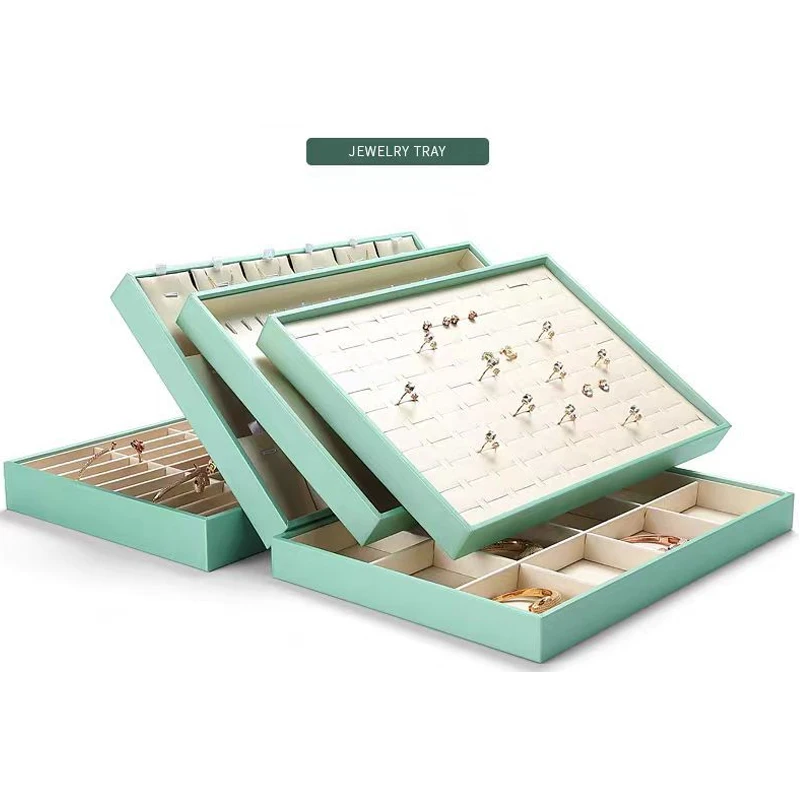 

Green/Gold PU Leather Jewelry Pallet Necklace Tray for Storage Rings Bracelet Exhibition Jewelry Organizer Showcases