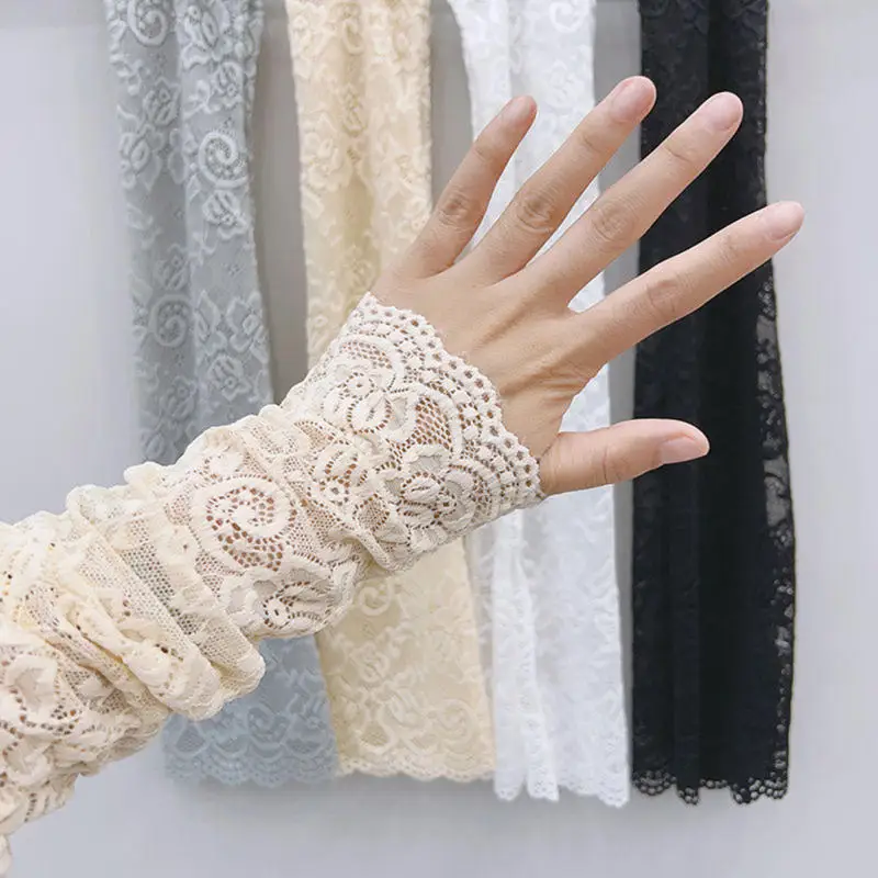 Women Lace Trimmed Arm Sleeves Summer Fall False Sleeve Cuffs Accessory For Ladies Fashionable Sun Protection Cover For Driving