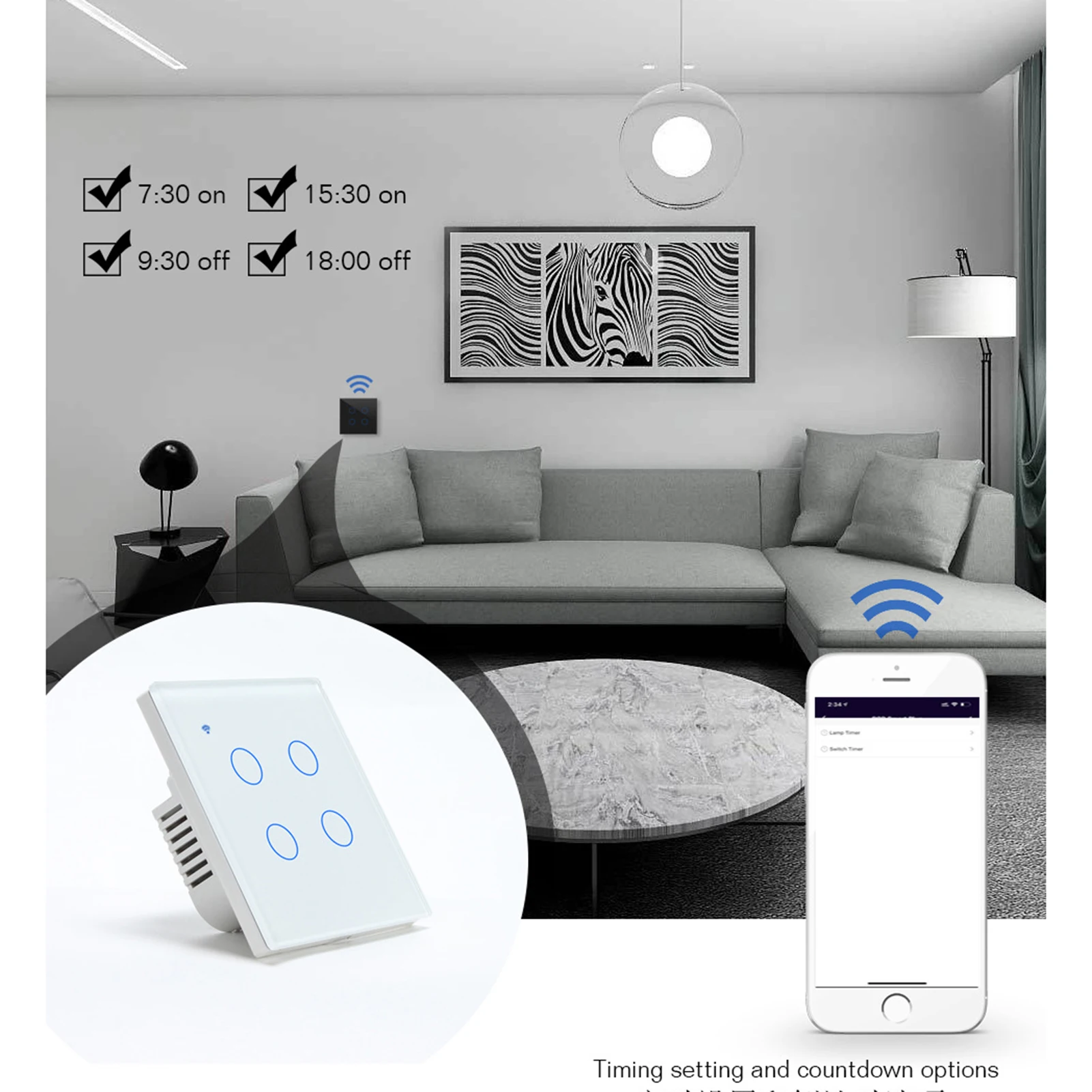 WiFi Smart Switch Accessory Toughened Glass Panel Voice Control for IOS Android Smartphone