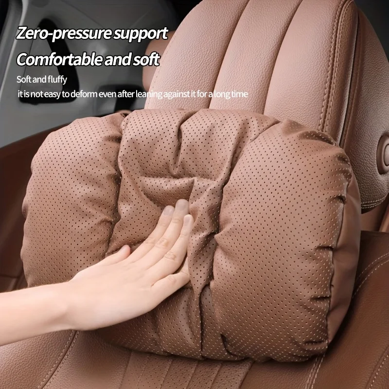 Napa-Leder Auto-Kopfstütze Nackenstütze Sitz-Lendenkissen, Auto-Nackenkissen, Lendenkissen, Geeignet für Verschiedene Autos – Detail 9