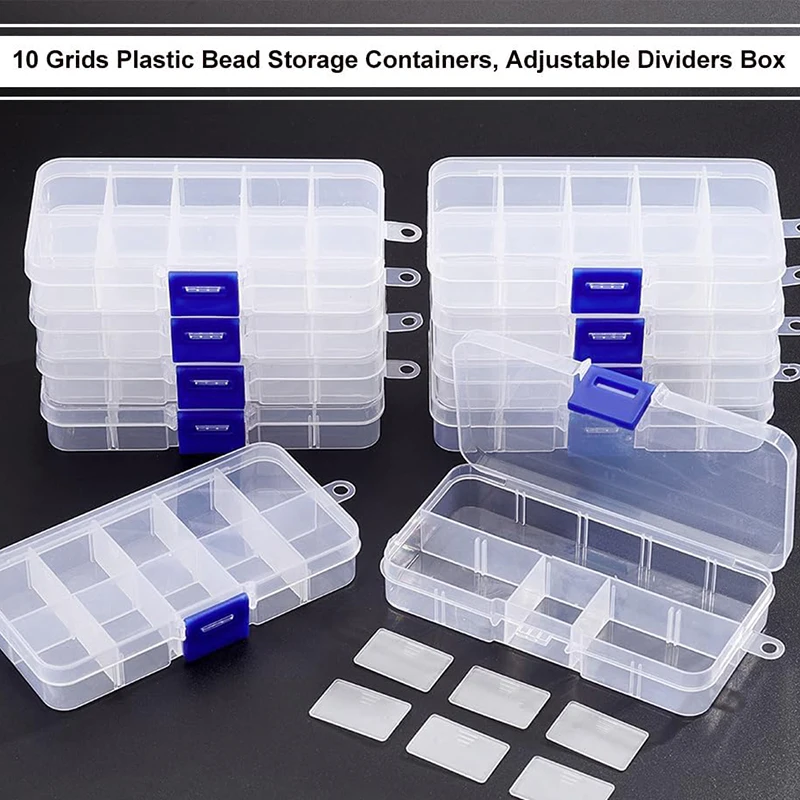 

1/5/10Pcs Ultra-Portable Clear Bead Organizer Cases10-Compartment Snap Closure Organizer Box Durable Plastic Storage for Jewelry