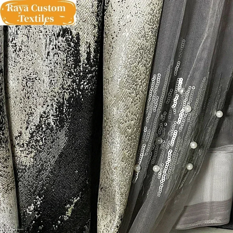 

Modern Fashion Black Precision Luxury Curtains for Living Room Bedroom Dining Blackout Jacquard Decor Window Grey Tulle Elegant