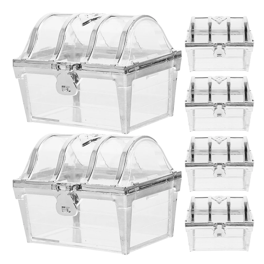 

6pcs Mini Treasure Chest Candy Clear Plastic Favor Containers Gold Lids Wedding Party Favors Storage Boxes For Candy Chocolate