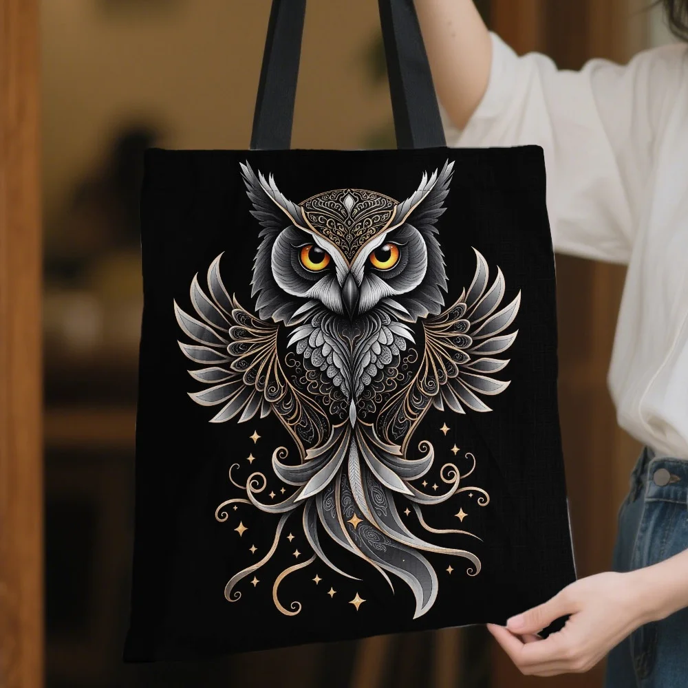 1pc Stylish And Practical Women's Tote Bag Printing With Intricate Owl Design For Daily Use Grocery Shopping Travel Handbag