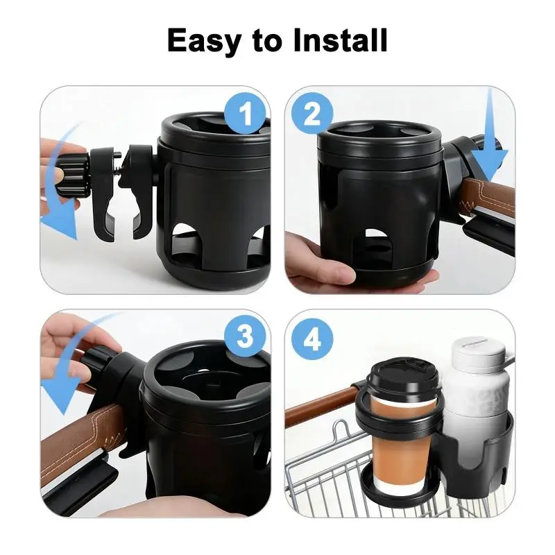 

【CR】Universal Dual Cup Holder Clamp for Bike Stroller and Wheelchair 360° Rotating Design for Accessibility
