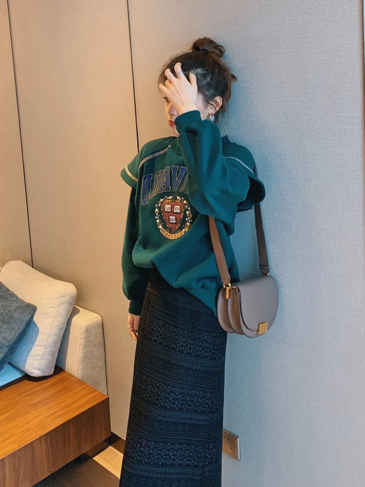 retro-hong-kong-style-women's-slim-fit-sweatshirt-fake-two-piece-set-batwing-sleeve-high-quality-early-spring-fashionable