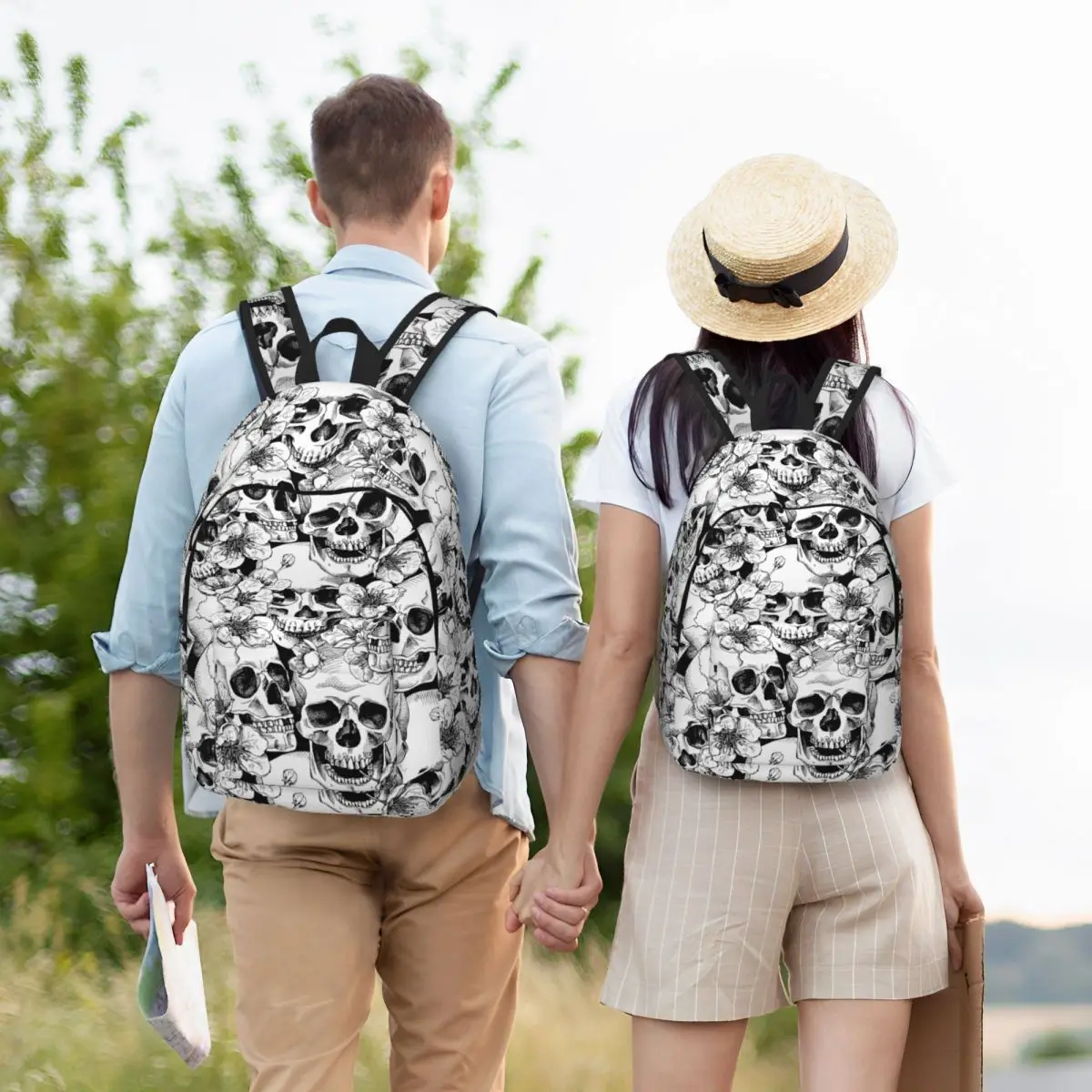 Mochila De calavera fresca para hombres y mujeres, bolsas de libros para estudiantes de secundaria primaria, mochila de día para senderismo