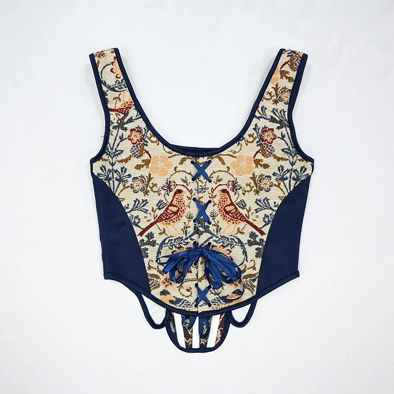Damen Luxus Patchwork Korsett-Top Vintage Tierdruck Mieder Stahlkorsett Rückenschnürung Bühnenkostüm Formgebende Weste Übergröße – Detail 4
