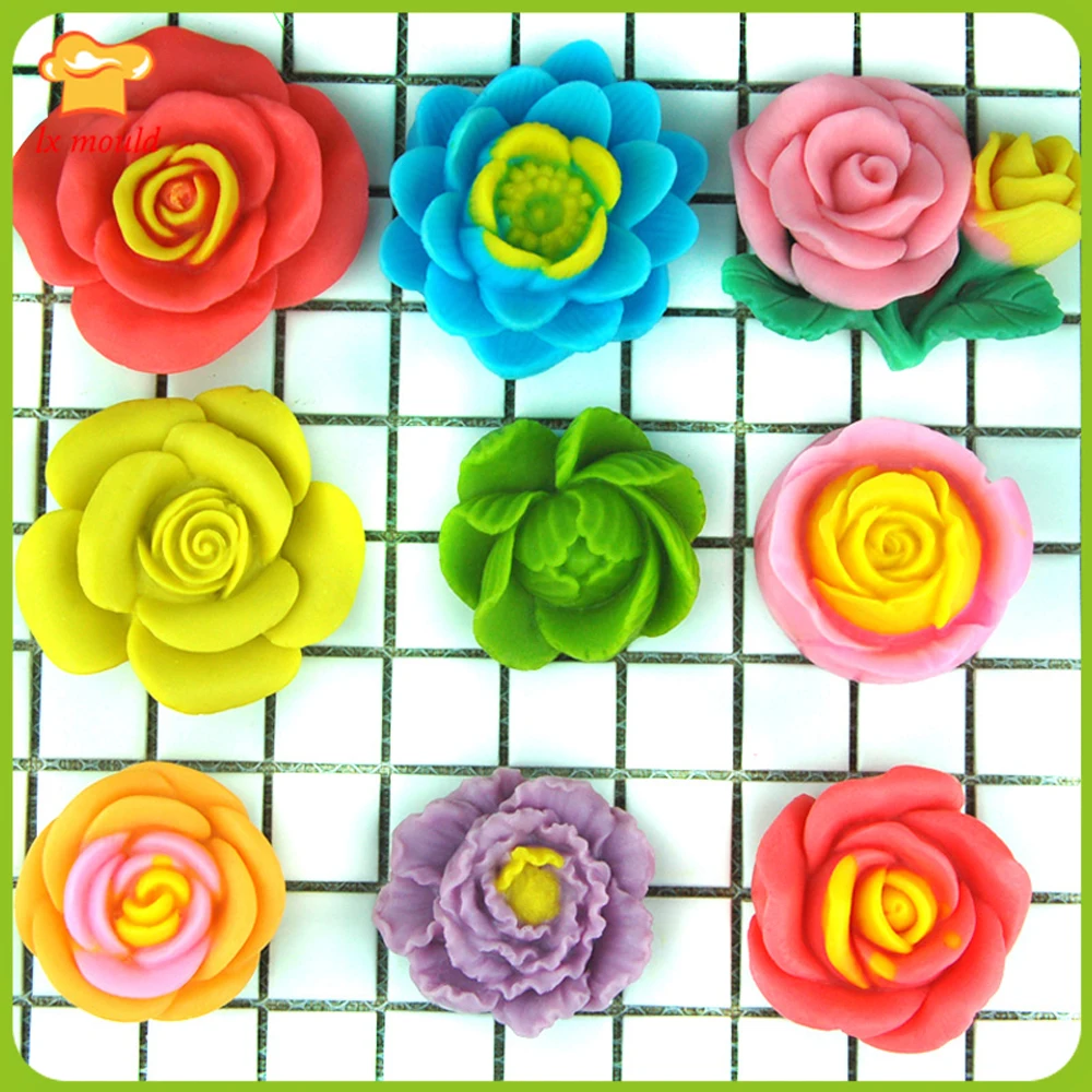 9 Styles 3D Flower Silicone Cake Topper Mold Fondant Chocolate Candy Baking Mould Soap Candle Maker Versatile Kitchen Tool
