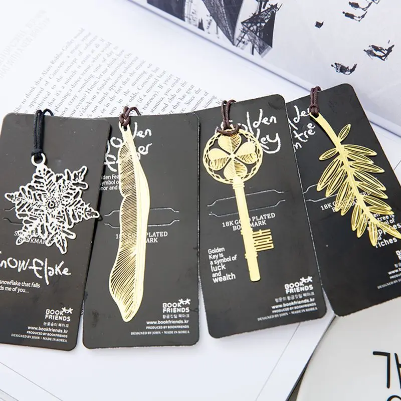 1PC Feather snowflake Bookmarks Creative Classical exquisite Mini Metal Art Pattern Bookmark Children\'s Gifts Office Stationery