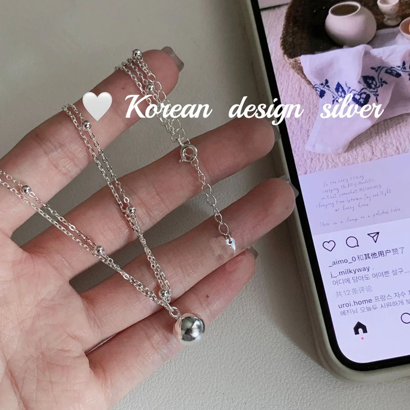 925 Sterling Silver Bilayer Beads Chain Choker Spherical Pendant Necklaces For Women Wedding Jewelry Collares Collier Ketting