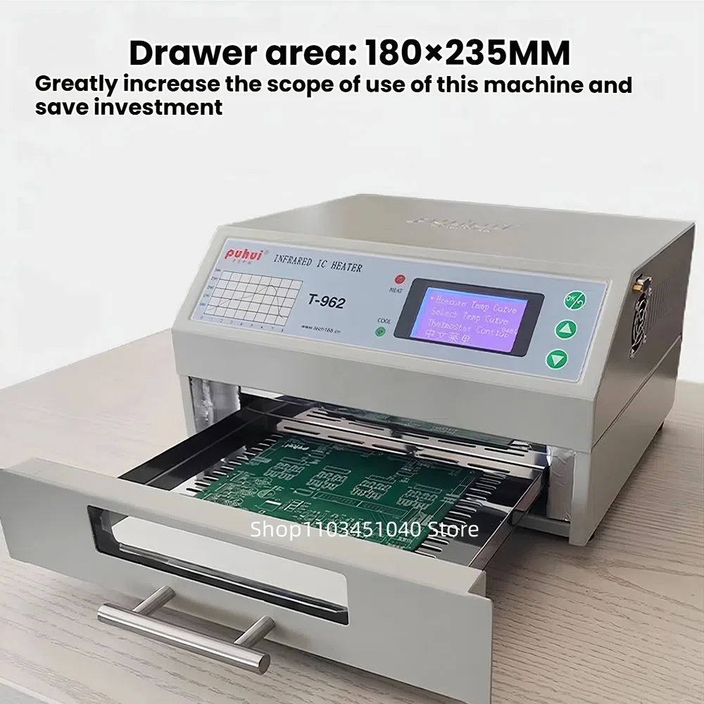 

800W Desktop Reflow Oven Infrared IC Heater Soldering Machine T-962 for BGA SMD SMT Rework with 180x235mm Welding Area