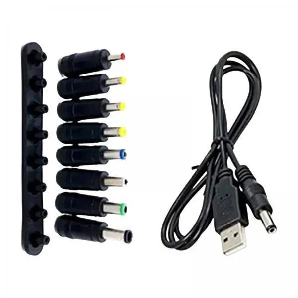 High Quality Plastic Power Adapter Converter with USB Cable 8 Size Conversion Plugs for Electronic Devices
