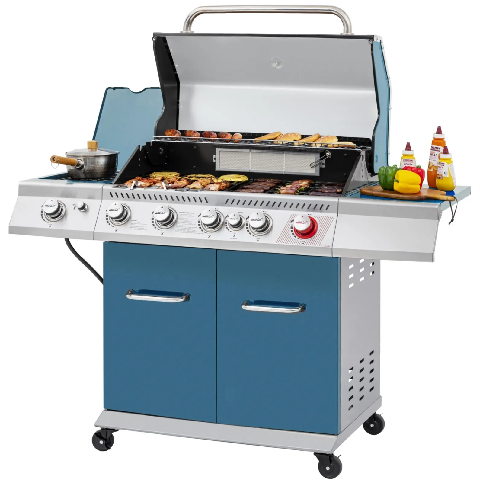 

5-Burner BBQ Cabinet Style Gas Grill Sear Burner and Side Burner