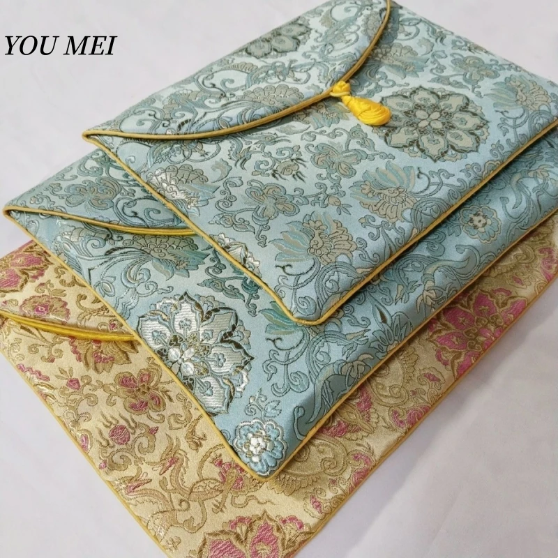 حقيبة تخزين سوترا ذات ملمس زهور مطرزة باللون الأخضر الفاتح، حقيبة صحیف نصية رائعة، منتج ديني بوذي لمنظم سوترا #6