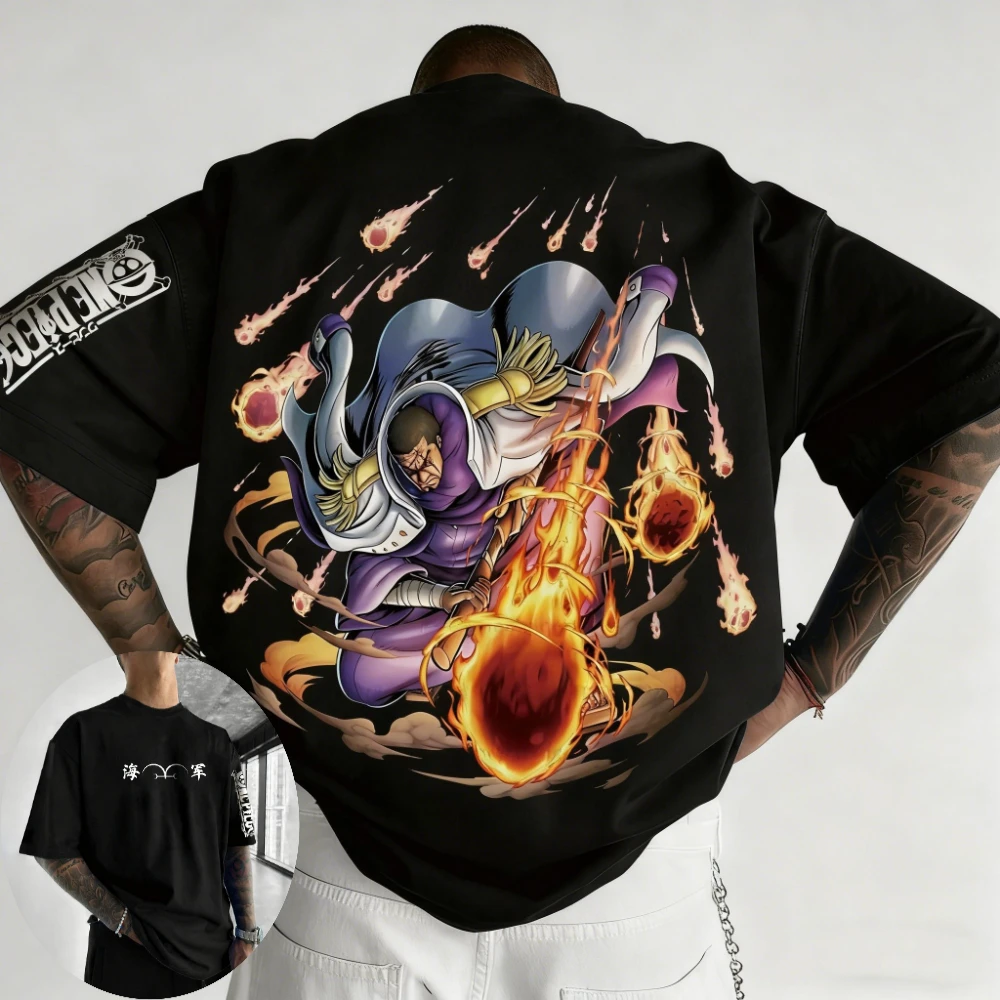 

One Piece Men's Women's T-shirt Issho Fujitora High Quality Tee Anime Summer Spring Boy Girl Short-sleeved Parent-child Outfit