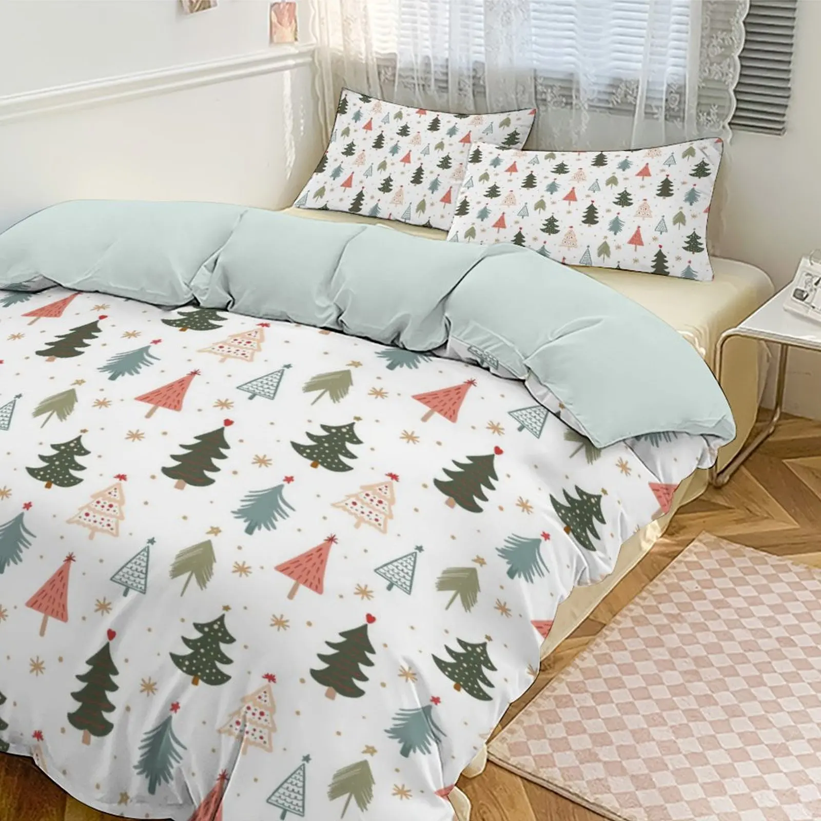 

Cozy Skin - Friendly Thickened Bedding Set, Christmas Tree Printed Duvet Cover + 2 Pillowcases, For Home & Hotel