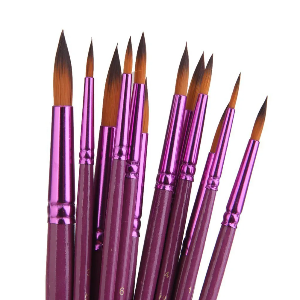 

12Pcs Round Pointed Tip Nylon Hair Brush Set Purple Soft Wooden Handle Painting Brush for Oil Acrylic Watercolor Canvas Wood