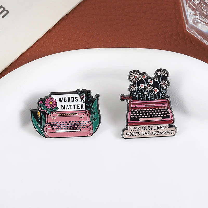 Fashion Flower Typewriter Enamel Pins THE TORTURED POETS DEP ARTMENT WORDS MATTER Brooches Lapel Badge Jewelry Gift for Friends