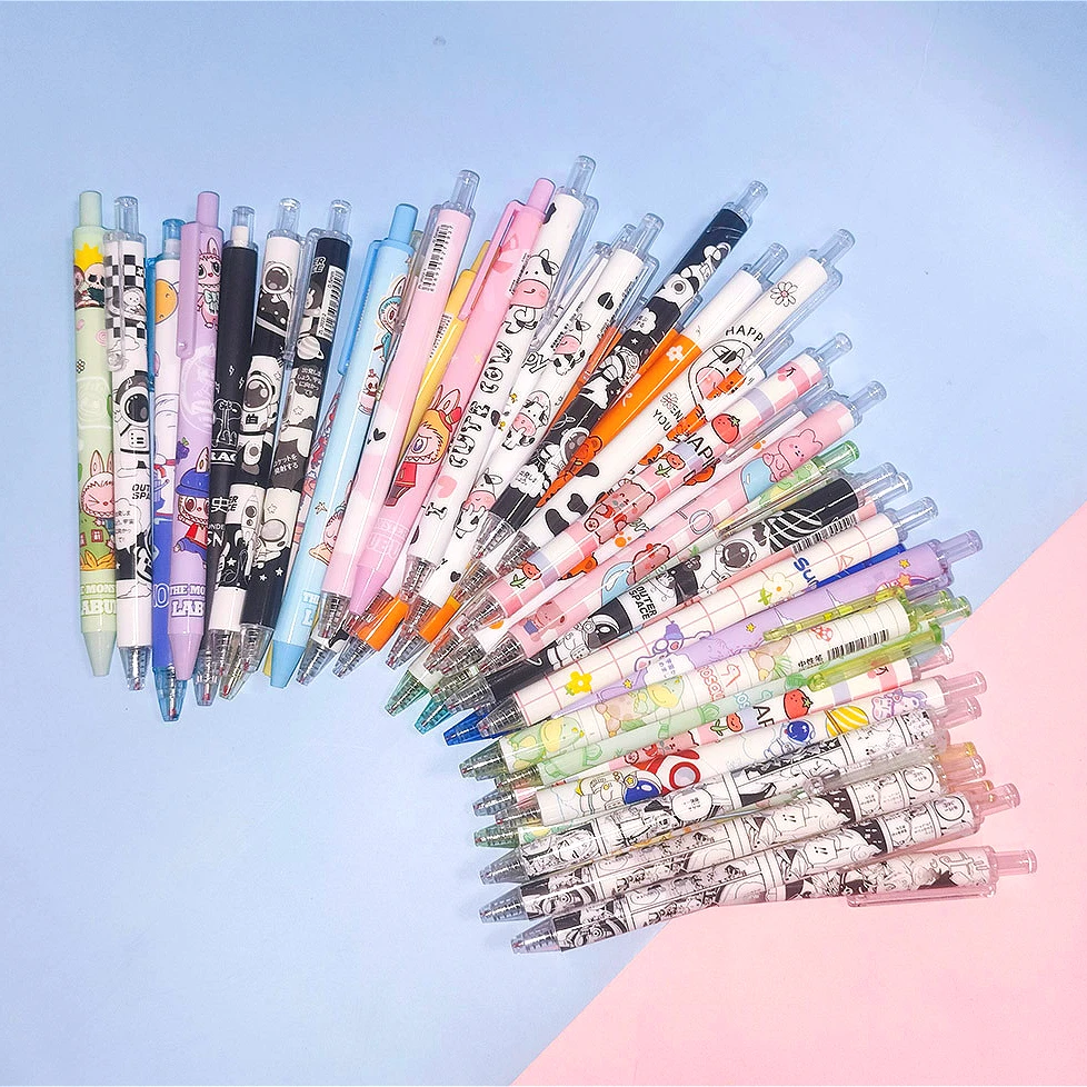 

30 шт./лот, милые гелевые ручки с мультяшными персонажами, черные, для письма, канцелярские товары, кавайные ручки с тигром, медведем, коровой, космонавтом, для детей, школы, офиса