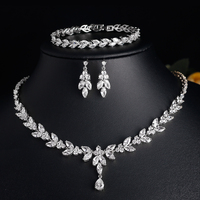 ZAKOL Luxury Brilliant Zirconia Leaf Necklace Earrings Rings Bracelets Set for Women CZ Drop Bridal Wedding Jewelry Sets