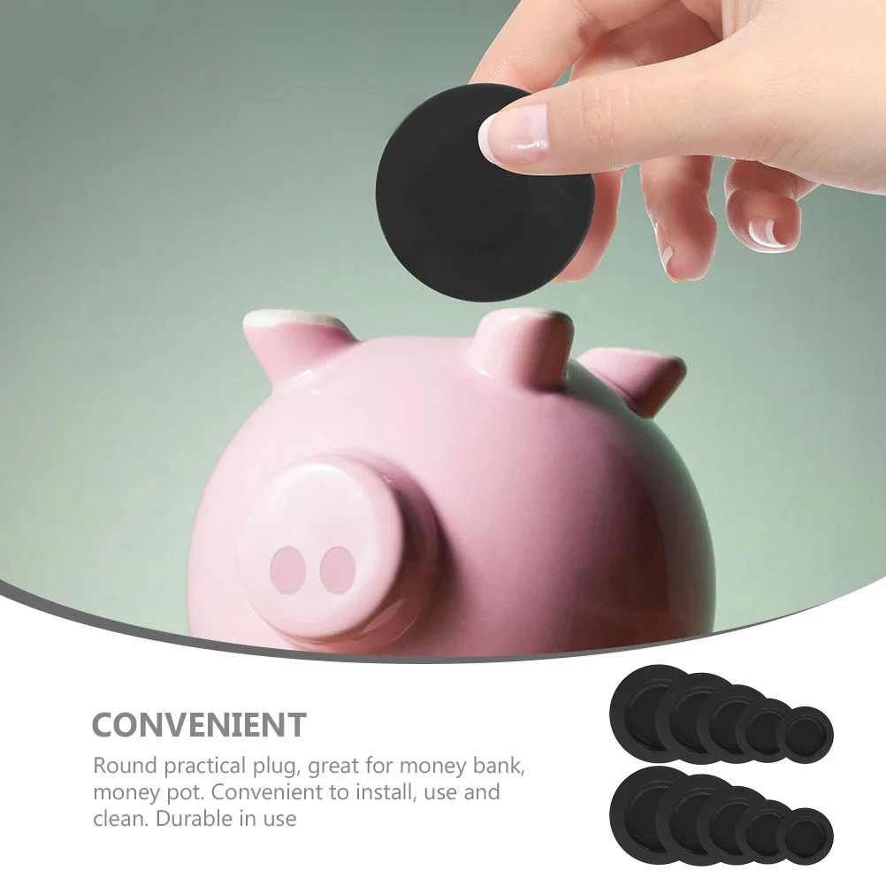 10 Pcs Round Rubber Stopper Piggy Bank Plugs Black or Stoppers Replacement Bottom Caps Sealing Cover for