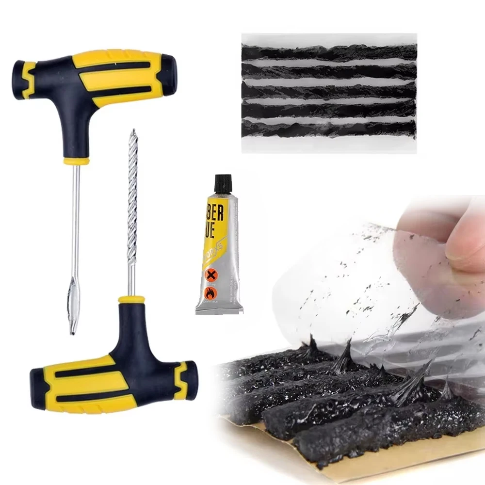 

Комплект для ремонта автомобильных шин с резиновыми полосками, пробка для проколов бескамерных шин, вакуумный инструмент для ремонта шин мотоцикла и грузовика