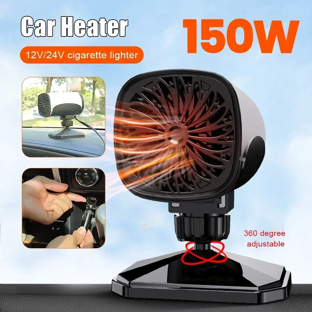 2 in 1 Car Heater 12V 150W Portable Car Fan Heating and Cooling 360 Degree Rotating Defroster Defogger Winter Heating Fan