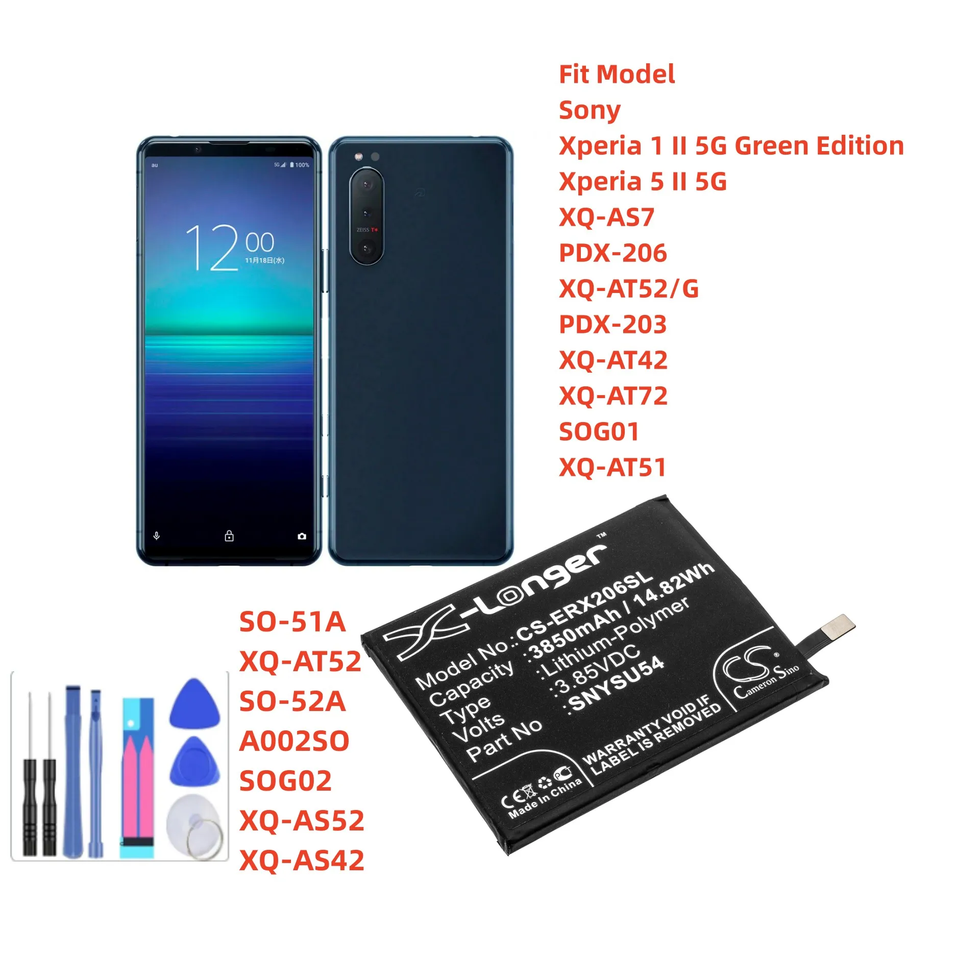 3850mAh Battery SNYSU54 for Sony Xperia 5 II 5G,XQ-AS7,PDX-206 XQ-AT42 XQ-AT72 XQ-AT51 XQ-AT52 XQ-AS52 XQ-AS42