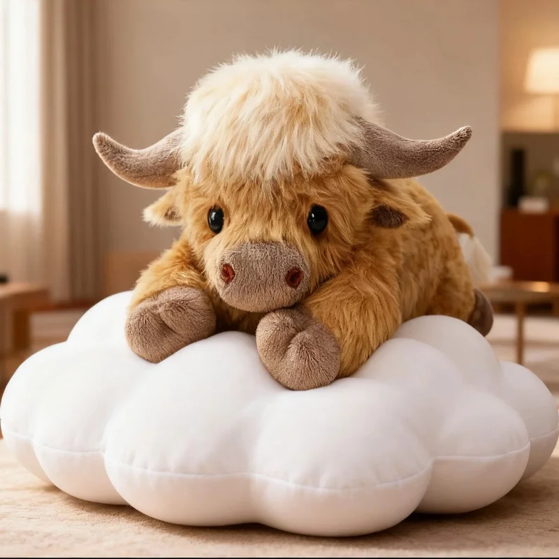 

Simulation Highland Cow Animal Plush Doll Soft Stuffed Highland Cow Cattlle Plush Toy Plushie Gift for Kids Boys Girls