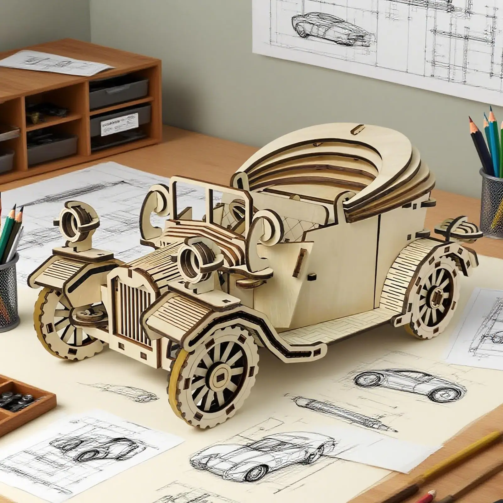 3D Houten Puzzel Voor Volwassenen 3D Houten Puzzels Vintage Auto Model Kits Vintage Voertuig Hout Ambacht Hobby Gebouw Speelgoed Voor Verjaardag