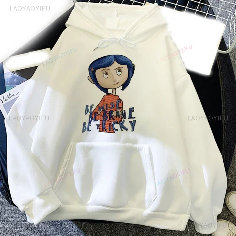 Cartoon Coraline Printed Hoodies Men Lady Harajuku Streetwear Stretchy Hoodie Hooded Sweatshirts Pullovers New Style Hooded