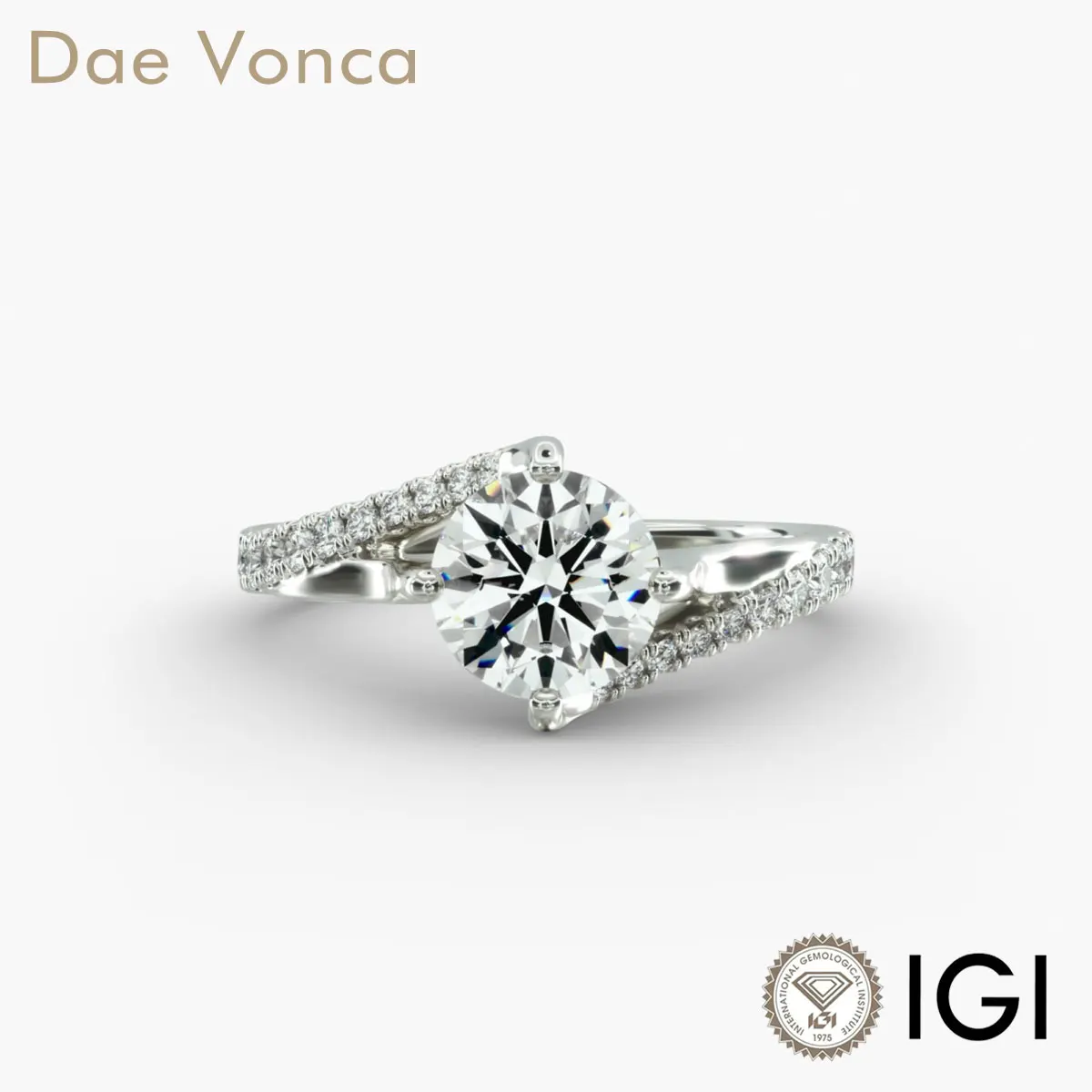 Anillo de compromiso de derivación delicado Pavé Twist Band juego de cometas forma redonda diamante cultivado en laboratorio PT950/14K/18K oro blanco