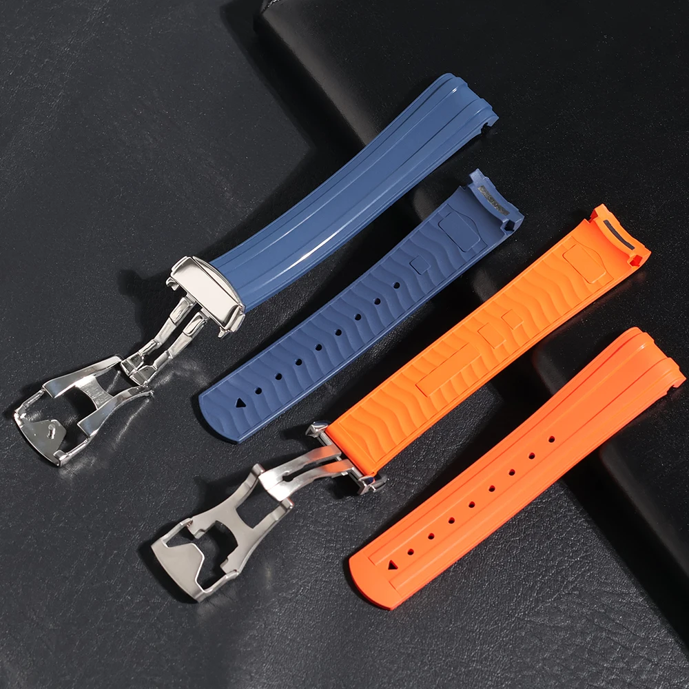 1:1 استنساخ صالح ل 42 مللي متر الهاتفي أوميغا ساماستر 300 FKM حزام ساعة مطاطي خيارات مرنة منحني نهاية حزام (استيك) ساعة مع صندوق هدية