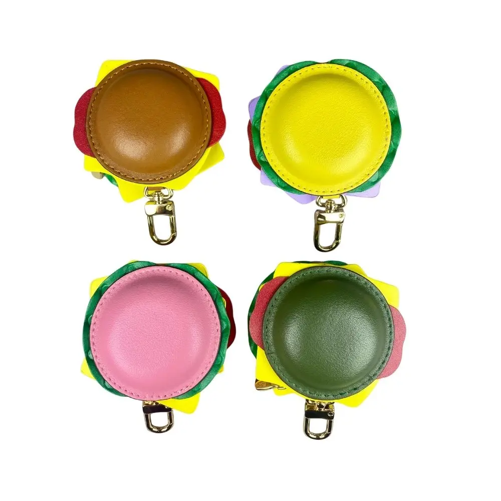 Hamburger Real Leather Coin Purse & Earphone Case - Handmade Premium Leather Keychain with Metal Clip for Bag Charm-Ideal Gift