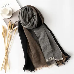 Patchwork Cotton Linen Men Scarf Autumn Winter Striped Tassel Scarf Men's Shawl Wrap Fashion Casual Male Bufandas Accessories