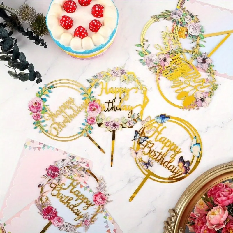 أغطية كعكة مطبوعة حسب الطلب - زينة حفلات أعياد الميلاد من الأكريليك مع حوامل، للكب كيك والحلويات والاحتفالات (Asso)