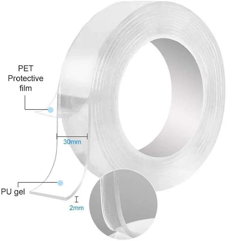 Nano cinta adhesiva de doble cara, cinta transparente de silicona duradera, adhesivo impermeable, tapiz de pared, carteles de pared de baño